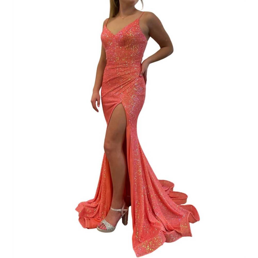 NEW AVA PRESLEY evening gown in iridescent coral